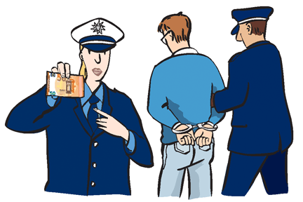 Die Polizei verhaftet einen Geldfälscher