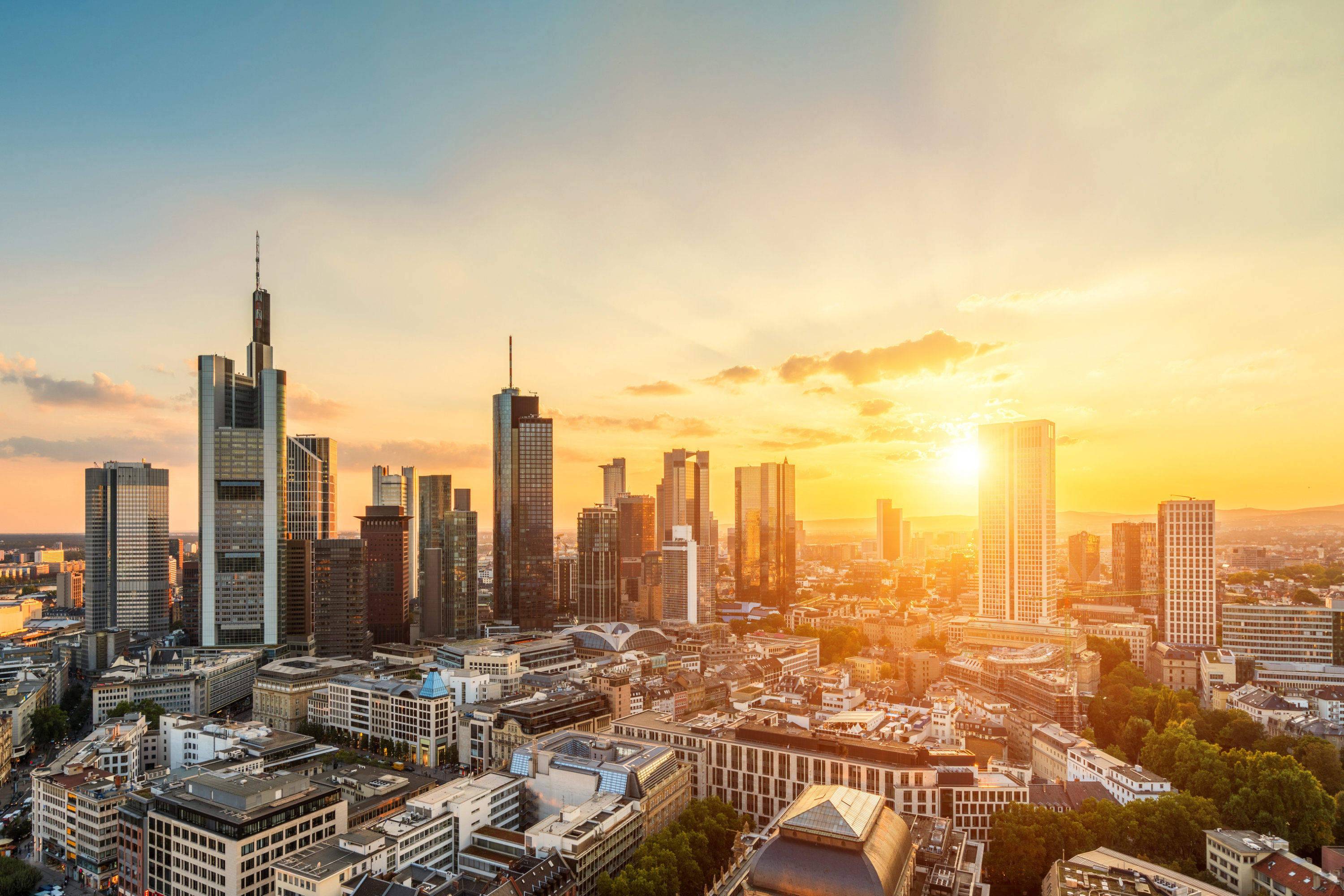 The skyline of Frankfurt am Main at sunset