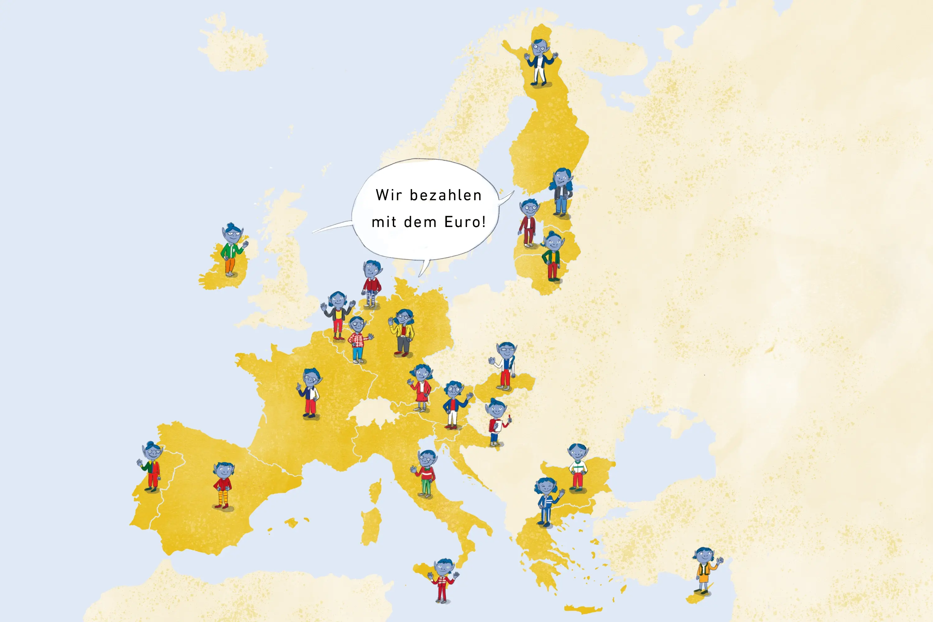 Suchbild: Landkarte der Euroländern mit Gespenstern