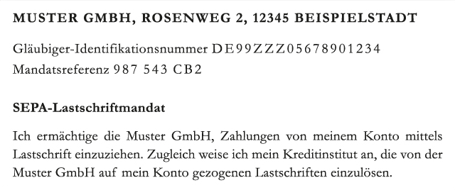 SEPA-Lastschriftmandat (Ausschnitt)