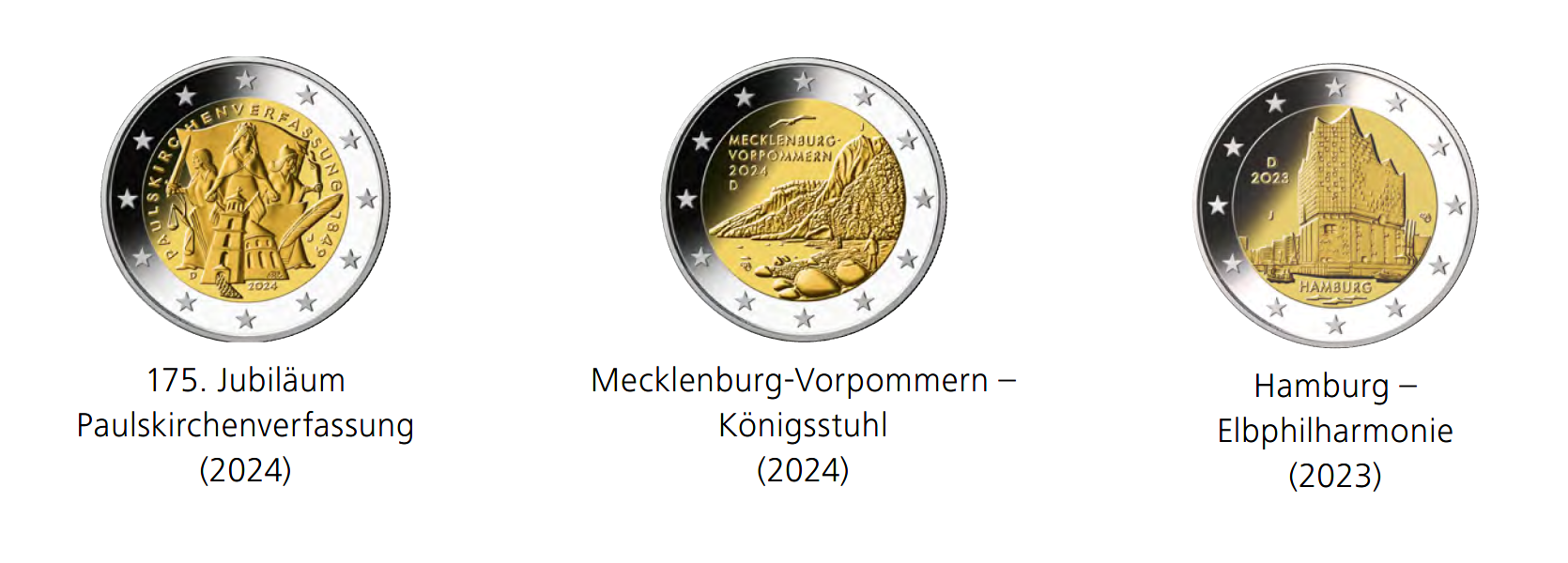 Beispiele für besondere deutsche 2-Euro-Umlaufmünzen